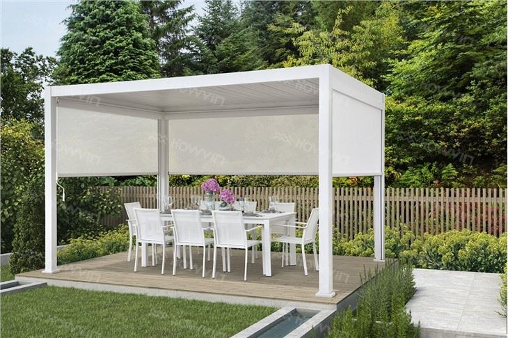 Howvin Outdoor Metal Gazebo To Cwrt Tynadwy Aloi Alwminiwm Adlen Awyr Agored Cynulliad Gazebo Villa Garden Four Corner Gazebo